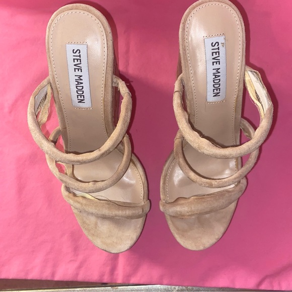 Steve Madden Tan Suede Strap Wedge Espadrille Platform Sandal High Heel 7 Women - Picture 2 of 16